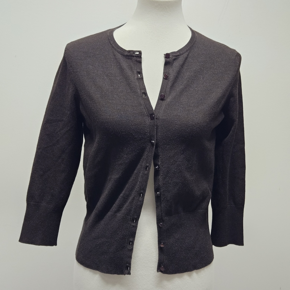 Judith Hart Button-Up Cardigan Silk Blend Size S Petite Brown Y2K Layering